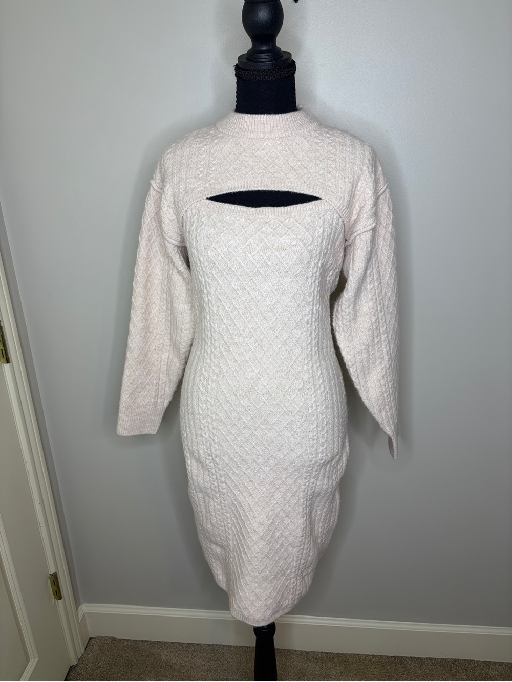 House of Harlow 1960 Pale Pink Knit Midi Sweater Dress with Cropped Shrug Medium